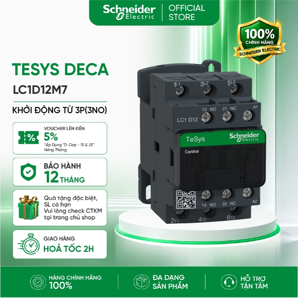 Khởi động từ TeSys Deca 3P(3NO) - Coil 24VDC Schneider Electric LC1D09BD LC1D12BD LC1D18BD