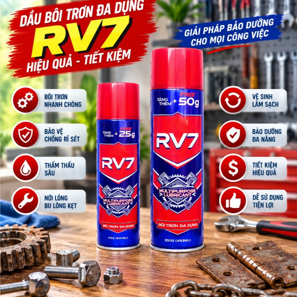Xịt Bôi Trơn Đa Dụng RV7 – Dầu Xịt Bảo Dưỡng, Bôi Trơn, Chống Rỉ Sét Đa Năng