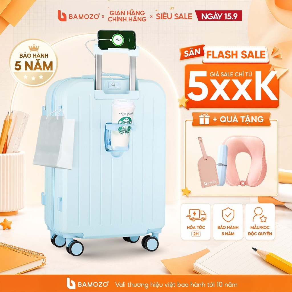 Vali du lịch 8812 Bamozo size 20/24 kiểu dáng thời trang, vỏ nhựa hạn chế xước, nhiều màu sắc, bảo h