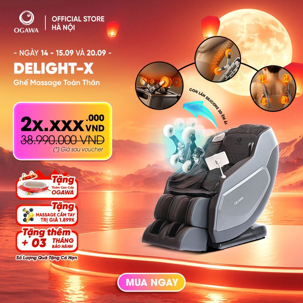 [OGAWA_HN] Ghế Massage Toàn Thân OGAWA Delight-X | Con Lăn 3D | SL-Track | Túi Khí Toàn Thân | 12 Ch