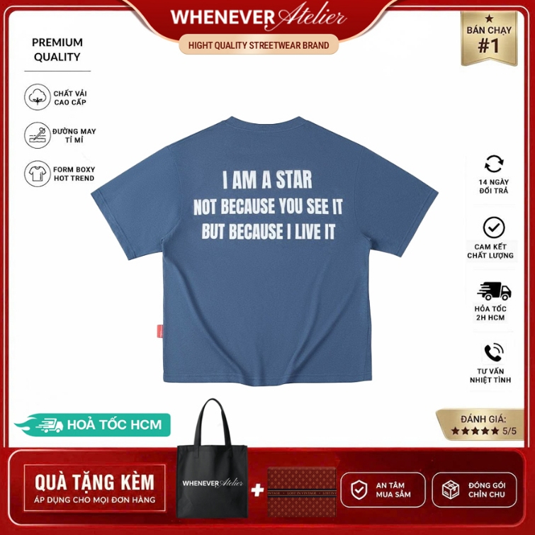 Whenever Atelier | Áo thun Whenever Star Manifesto T-Shirt Form Whenever SS26 Vải Cao Cấp - Navy