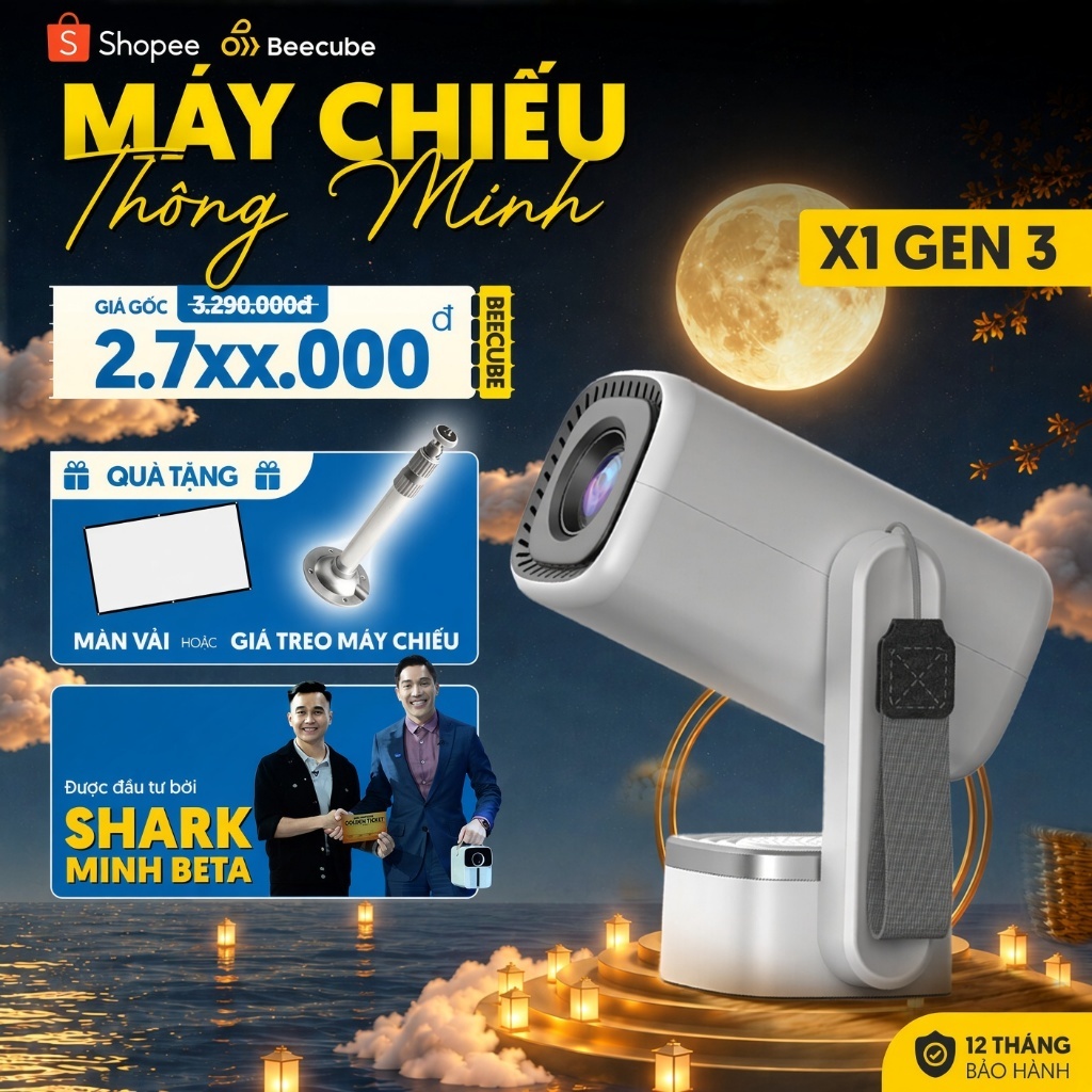 [Tặng phụ kiện] Máy Chiếu Mini Cao Cấp Beecube X1 Gen 3 - Máy Chiếu Tích Hợp Âm Thanh Bảo Hành Trong