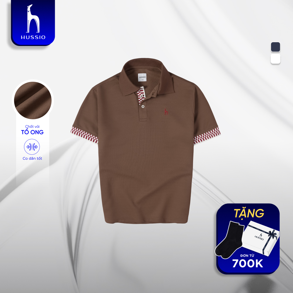Áo Polo nam cao cấp ANZO logo thêu, vải WAFFLE tổ ong thoáng mát, phối viền sang trọng - HUSSIO