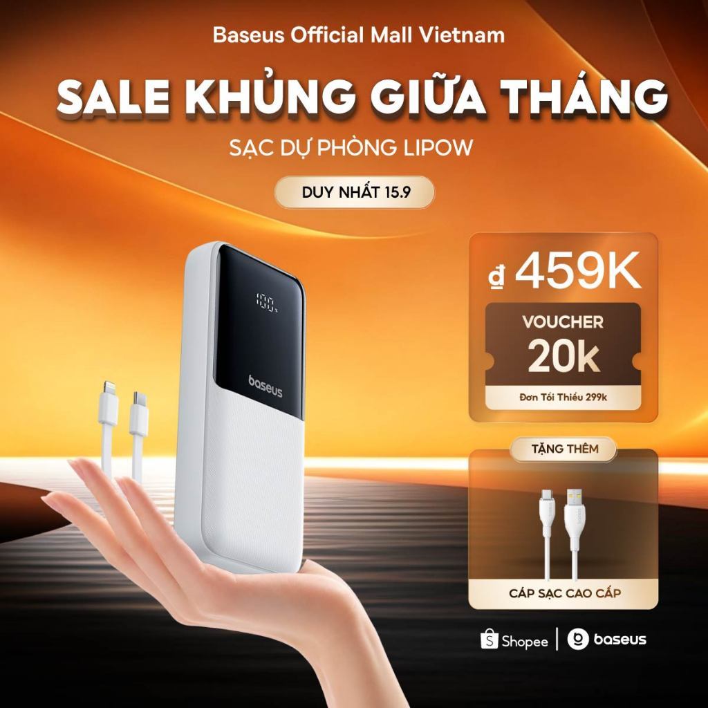Sạc dự phòng Lipow 10000mAh & 20000mAh 22.5W/15W sạc nhanh tích hợp cáp tiện dụng