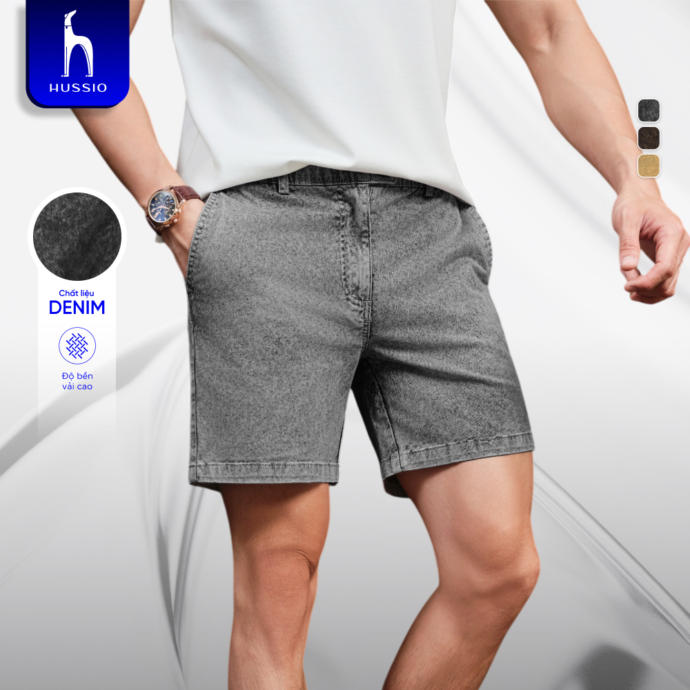 Quần short nam vải kaki wash, form straight fit tôn dáng, co dãn thoải mái - Trạm TanCang - HUSSIO