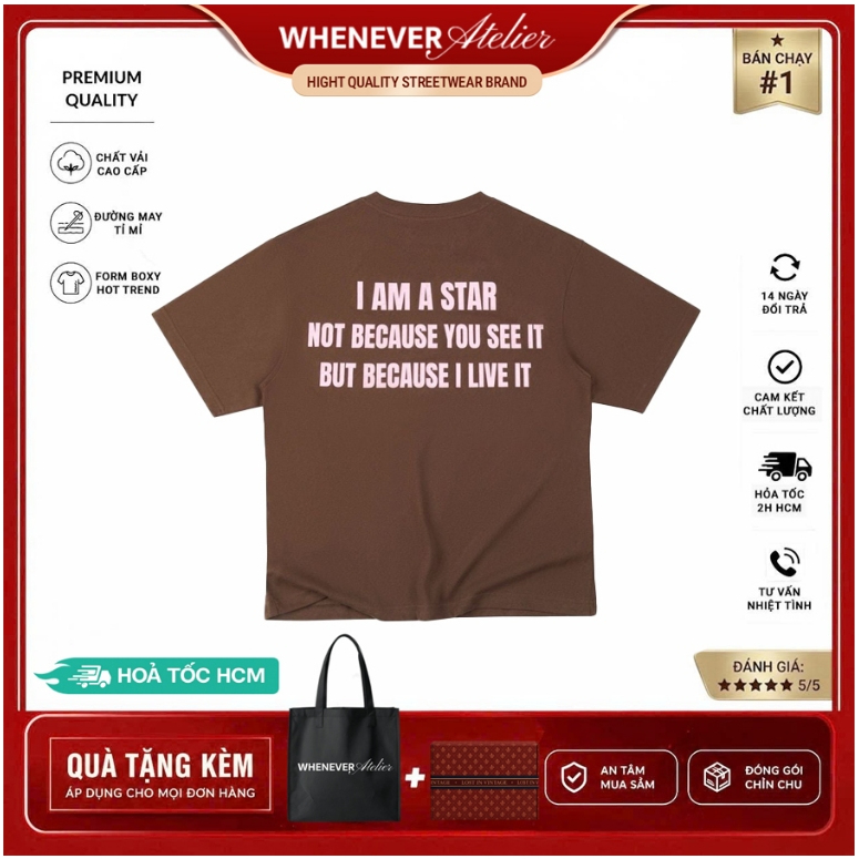 Whenever Atelier | Áo thun Whenever Star Manifesto T-Shirt Form Whenever SS26 Vải Cao Cấp - Brown