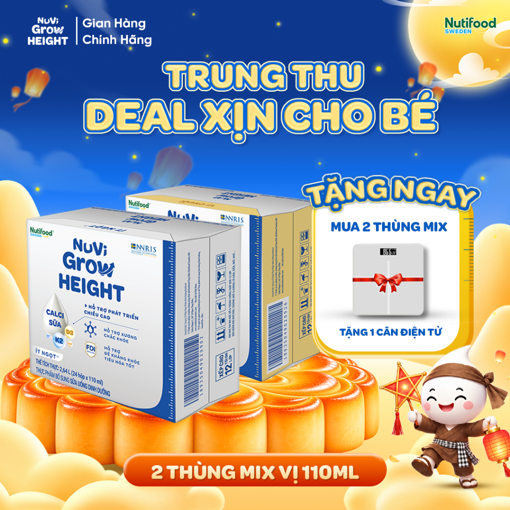 Combo NUVI GROW Mix Vị Chuối 110ml+Ít Ngọt 110ml -Hỗ Trợ Phát Triển Chiều Cao