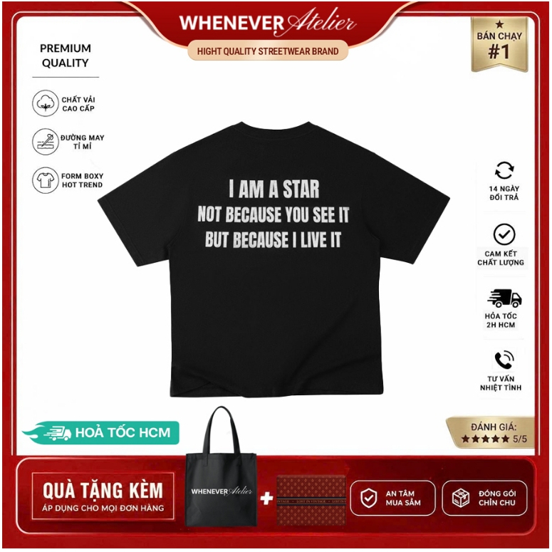 Whenever Atelier | Áo thun Whenever Star Manifesto T-Shirt Form Whenever SS26 Vải Cao Cấp - Black