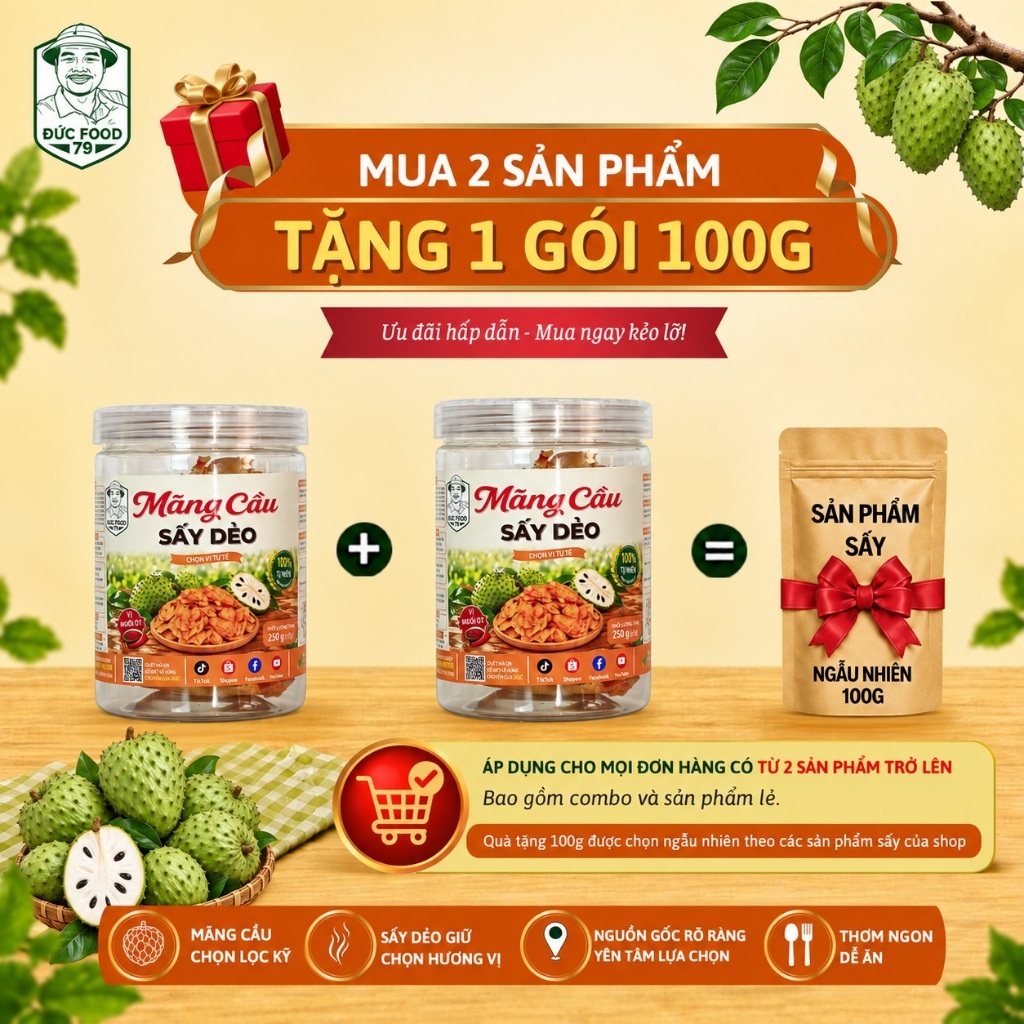Mãng Cầu Xiêm Sấy Dẻo Đức Food 79 | 250g/500g - 2 Vị