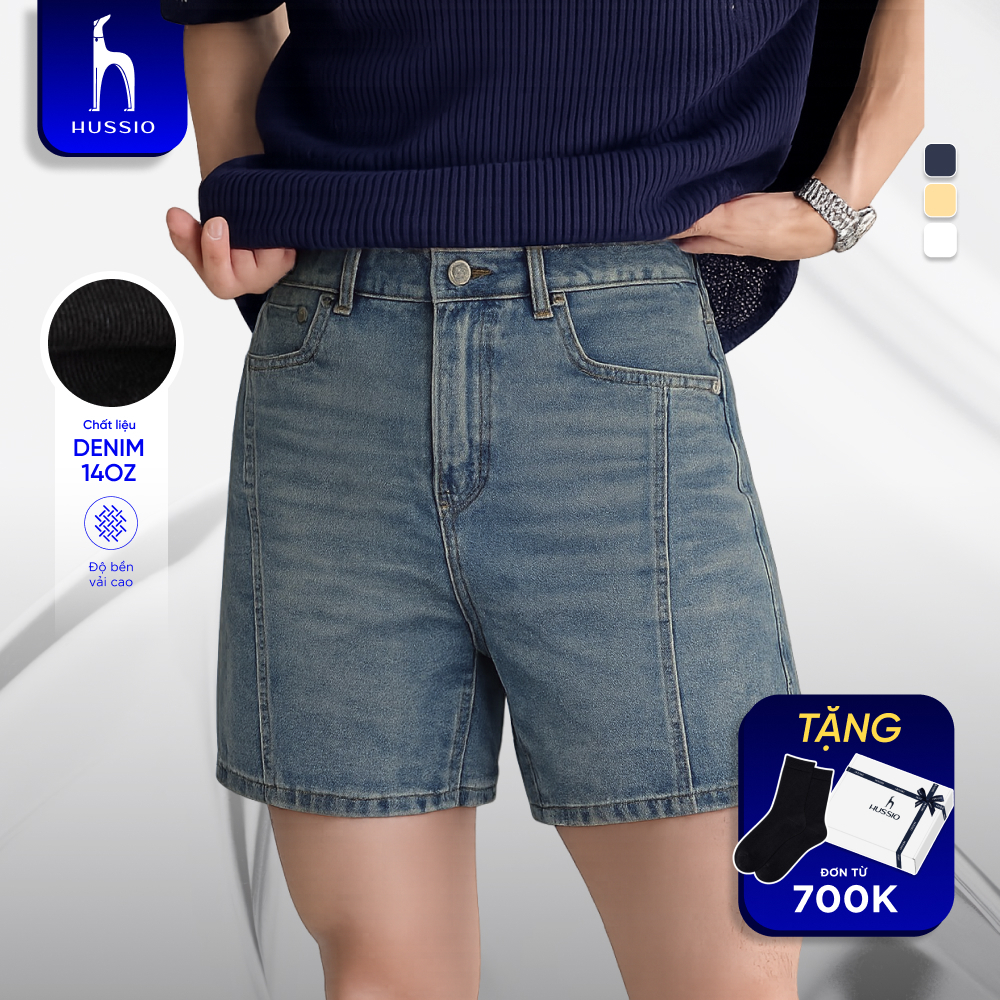 Quần Short Jean nam CORE, chất liệu denim dày dặn, đứng form, bền bỉ, sang trọng - HUSSIO