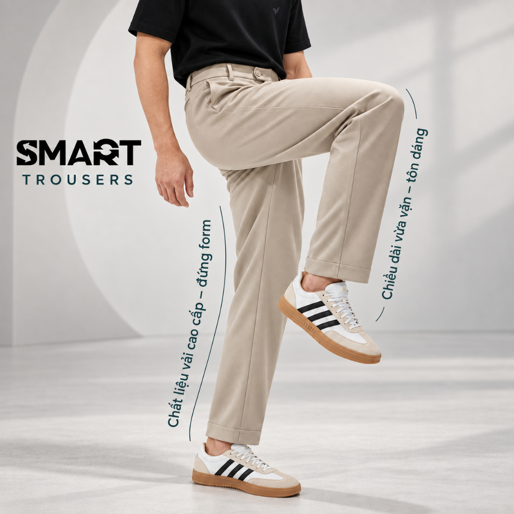 Quần âu nam SMART TROUSERS TORANO slimfit trơn cạp chun túi chéo thêu logo GABT892
