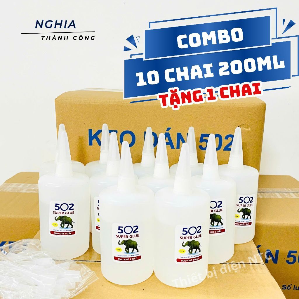 Combo 10 Chai Keo 502 Con Voi 200ml (Tặng 1) - Keo Dán Sắt, Gỗ, Nhựa Siêu Dính