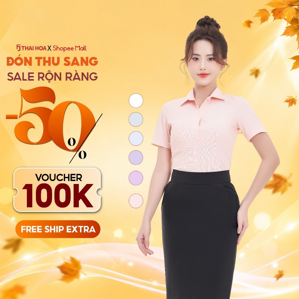 Áo sơ mi nữ ngắn tay R04 kẻ sọc tăm thiết kế công sở form ôm nhiều màu Thái Hòa