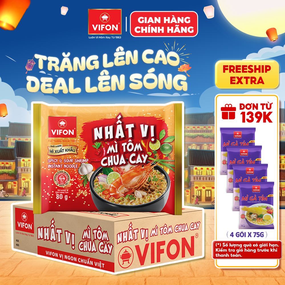 [VOUCHER HOT 10%] Thùng 30 Gói Mì Nhất Vị VIFON 80g Chuẩn Xuất Khẩu Châu Âu (Tôm Chua Cay / Gà Phô M