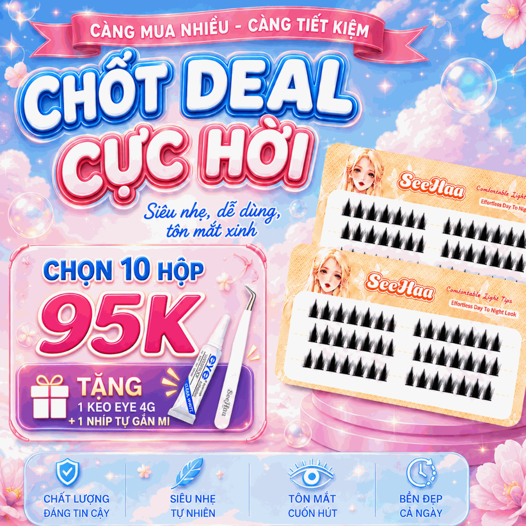 99K 10 HỘP Mi Giả 3 Hàng Cluster Lashes - Mi Nối DIY Tự Nhiên, Chân Mi Siêu Mỏng, Có 10 Mẫu
