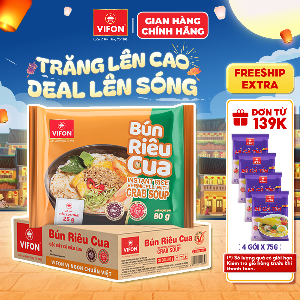 [VOUCHER HOT 10%] Thùng 30 Gói Bún Riêu Cua VIFON 80g Có Gói Riêu Cua Thật Sợi Bún Dai Mềm