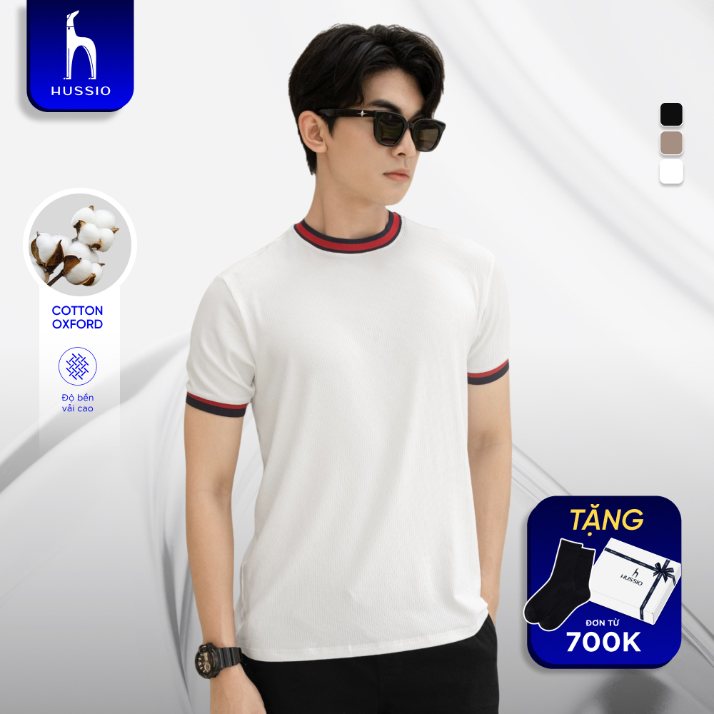 Áo thun cổ tròn WEDER vải Cotton thun gân mềm mịn, trẻ trung, năng động - HUSSIO