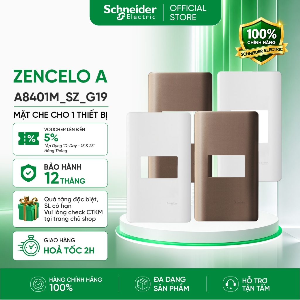 Mặt che cho 1 thiết bị dòng Zencelo A - Schneider Electric A8401S_WE_G19 A8401M_WE_G19 A8401S_SZ_G19