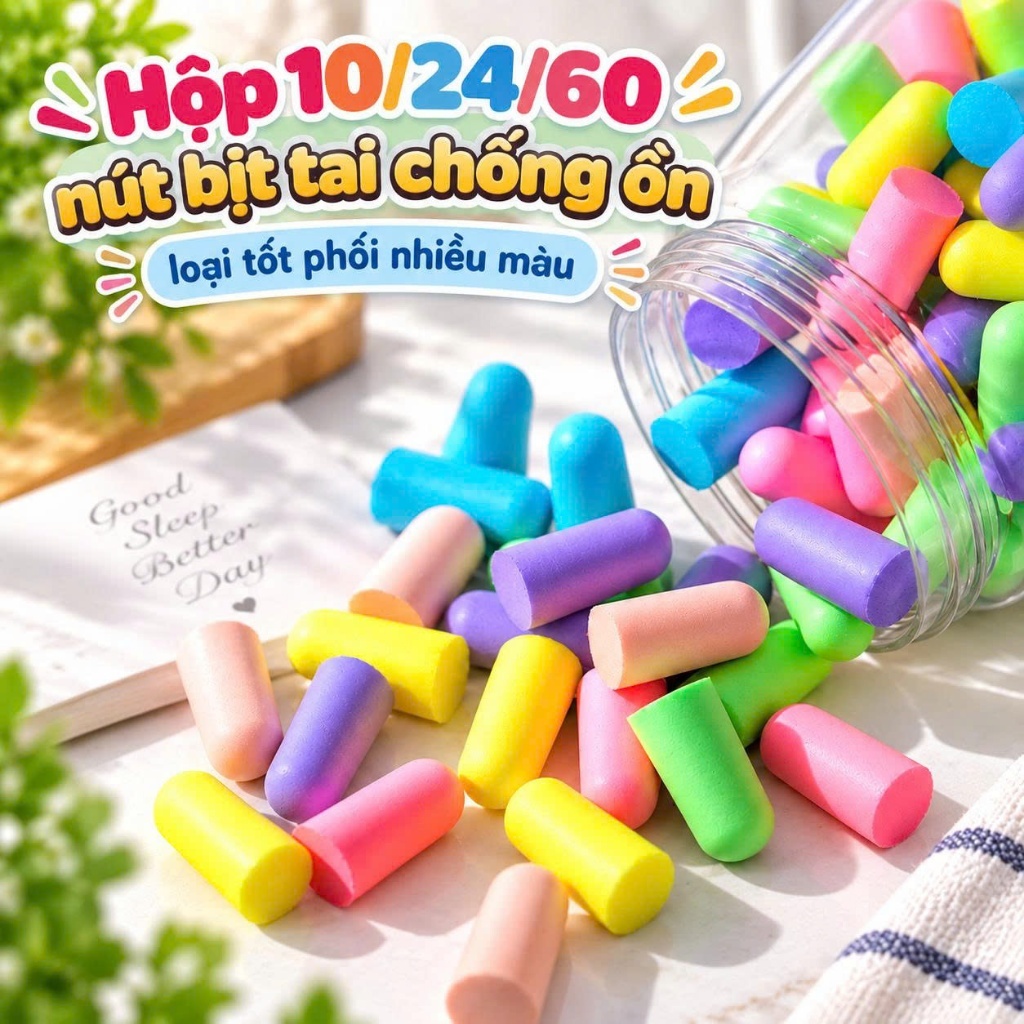 Hộp 10/24/60 nút bịt tai chống ồn loại tốt phối nhiều màu