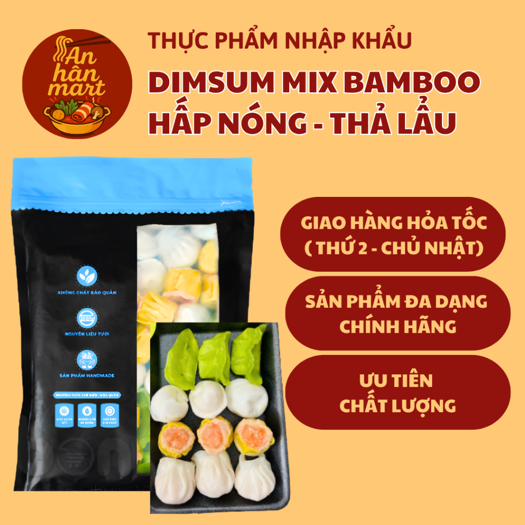 Há cảo dimsum 4in1 Bamboo, há cảo tôm ,xíu mại ,sò điệp bamboo gói 840g