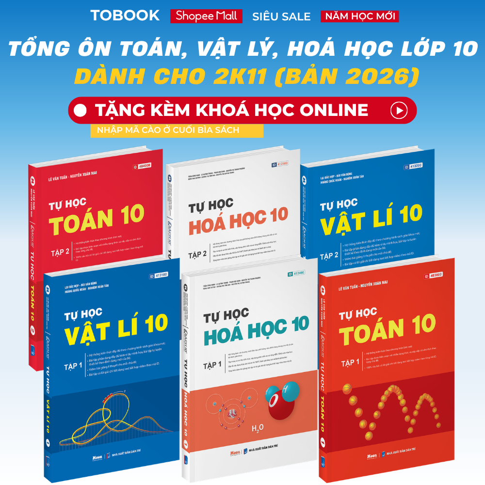 Sách - Tự Học Toán, Vật Lý, Hoá Học Lớp 10 Moonbook Dành Cho Học Sinh Lớp 9 Lên Lớp 10