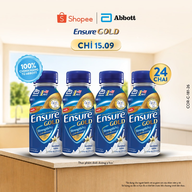 [KOL LIVE] Thùng 24 chai Ensure GOLD 237ml chai phiên bản mới