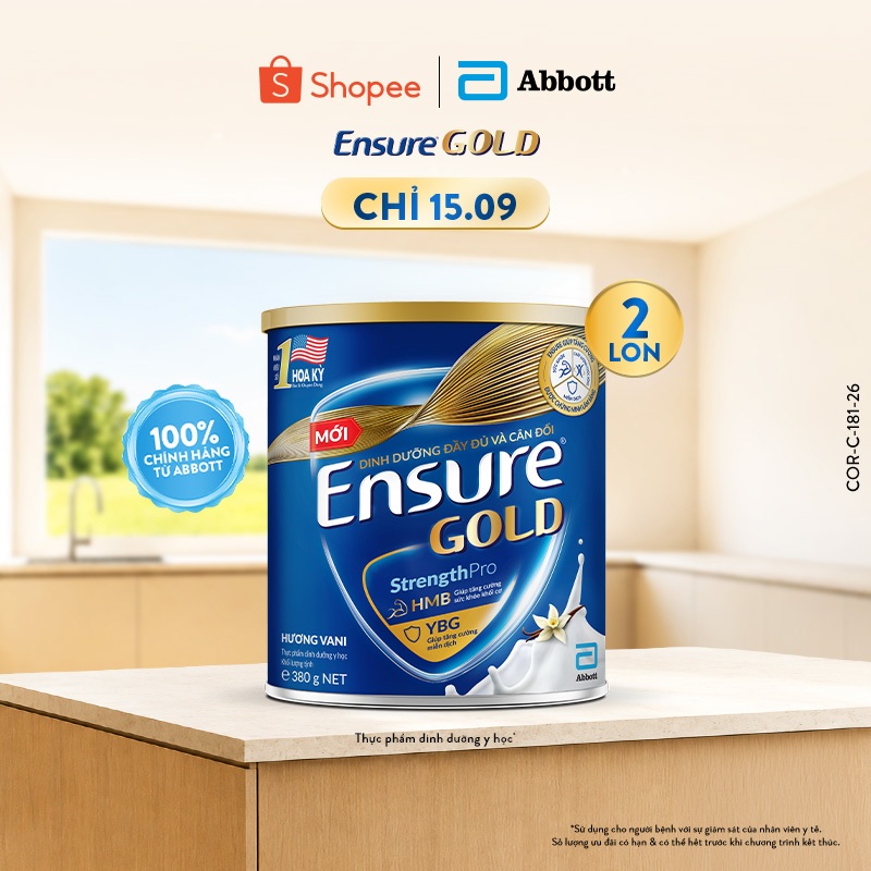 Combo 2 Lon Sữa bột Ensure Gold Abbott hương vani 380g