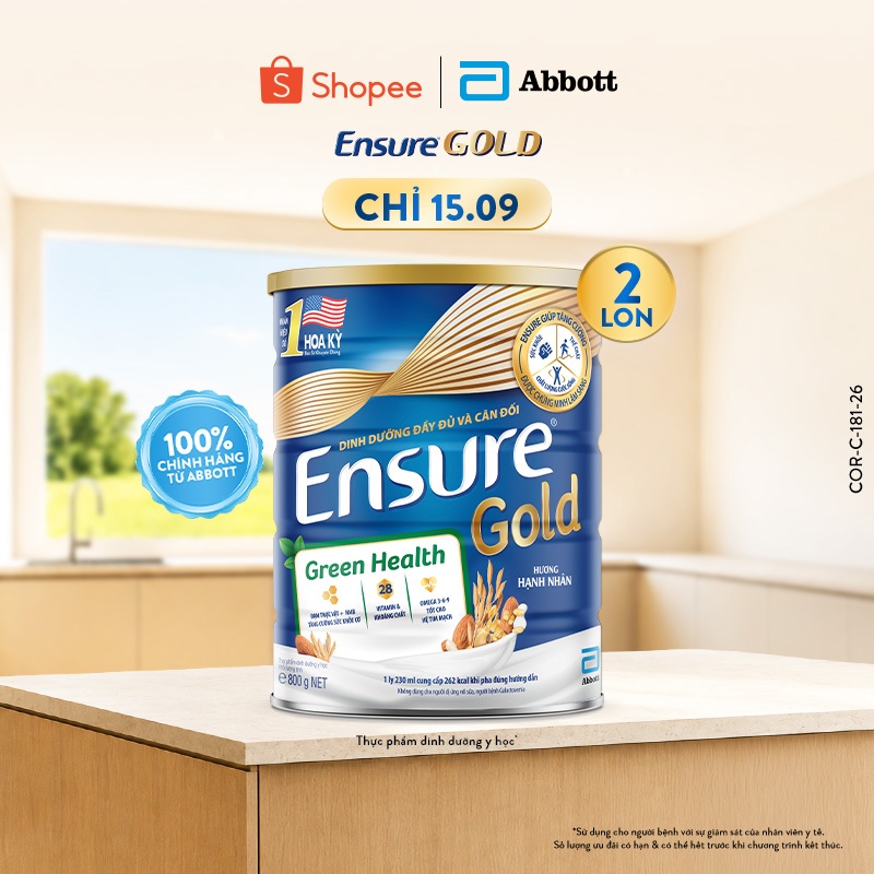 Combo 2 Lon Sữa bột Ensure Gold Green Health 800g