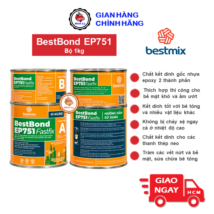 [Hỏa Tốc HCM] Bộ 1kg Keo Cấy Thép BestBond EP751 Bestmix Epoxy Kết Dính Cường Độ Cao Sikadur 31 Sika