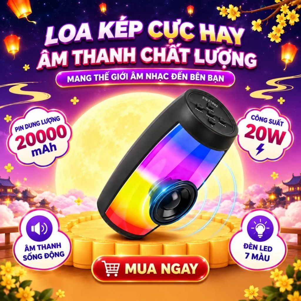 Loa Bluetooth BT-ZQS-1202 nghe nhạc để phòng, trang trí phòng ngủ, bàn làm việc,có nhiều chế độ chỉnh đèn LED