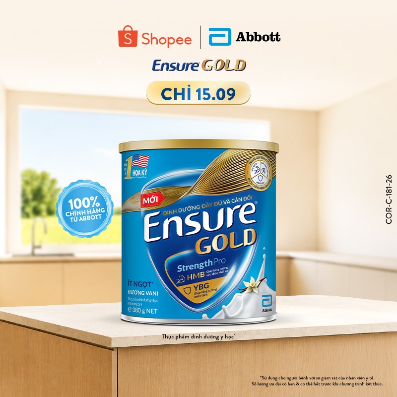 Sữa bột Ensure Gold Abbott hương vani ít ngọt 380g