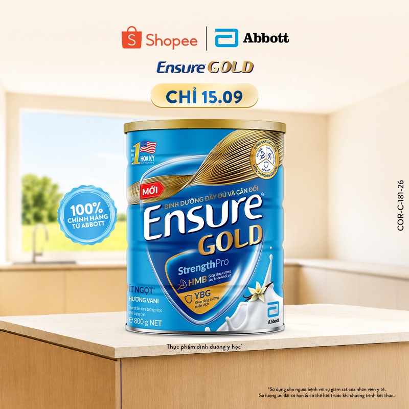 Sữa bột Ensure Gold Abbott hương vani ít ngọt 800g