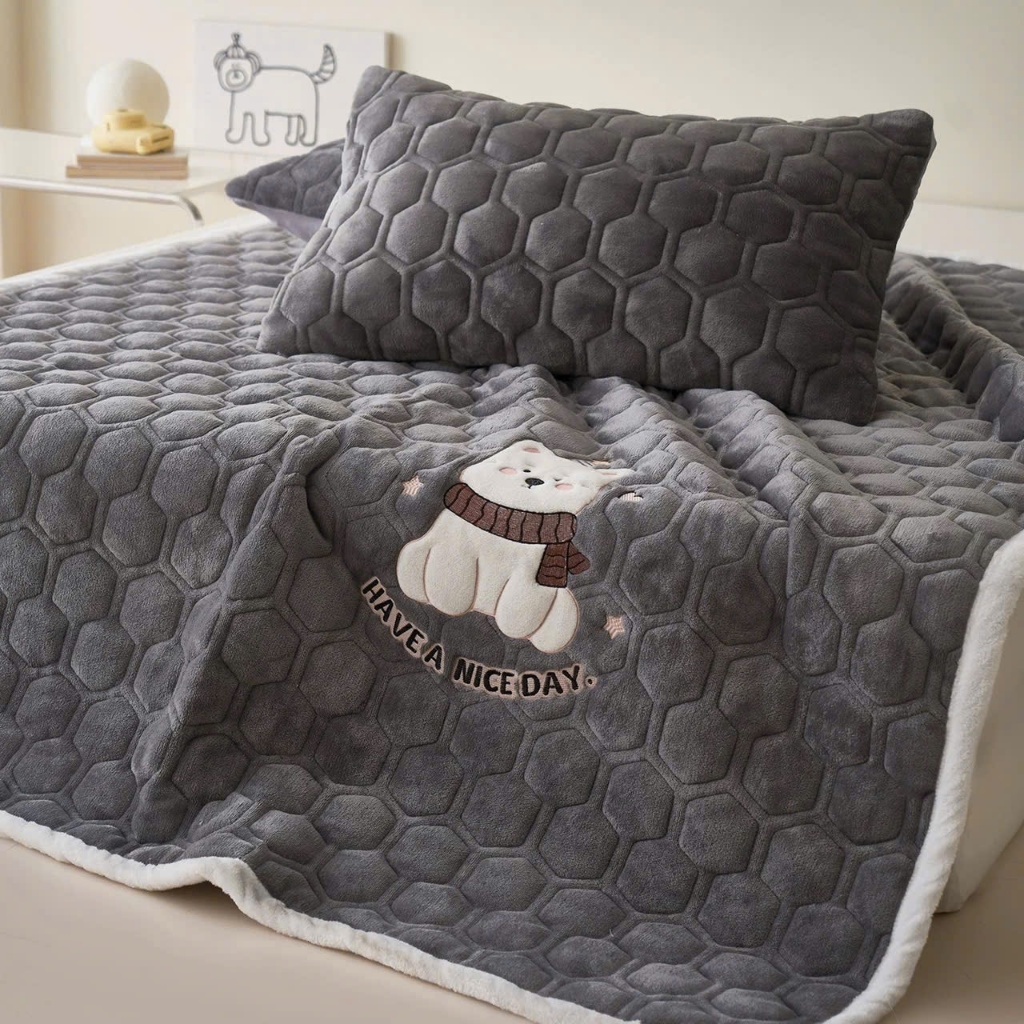 Đệm Lót Nhung Tổ Ong Siêu Mềm 1m6x2m 1m8x2m 2mx2m2 Màu Vàng Cam, Thảm Trải Giường Họa Tiết Mèo Dễ Th