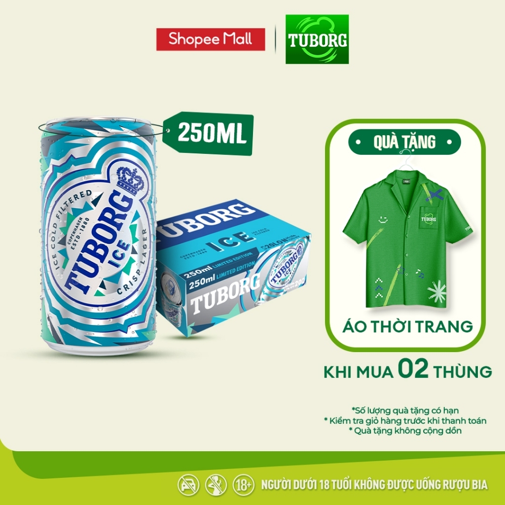 Thùng 20 lon Bia Lager Tuborg Ice (250ml/lon) - Độ cồn 4.3%