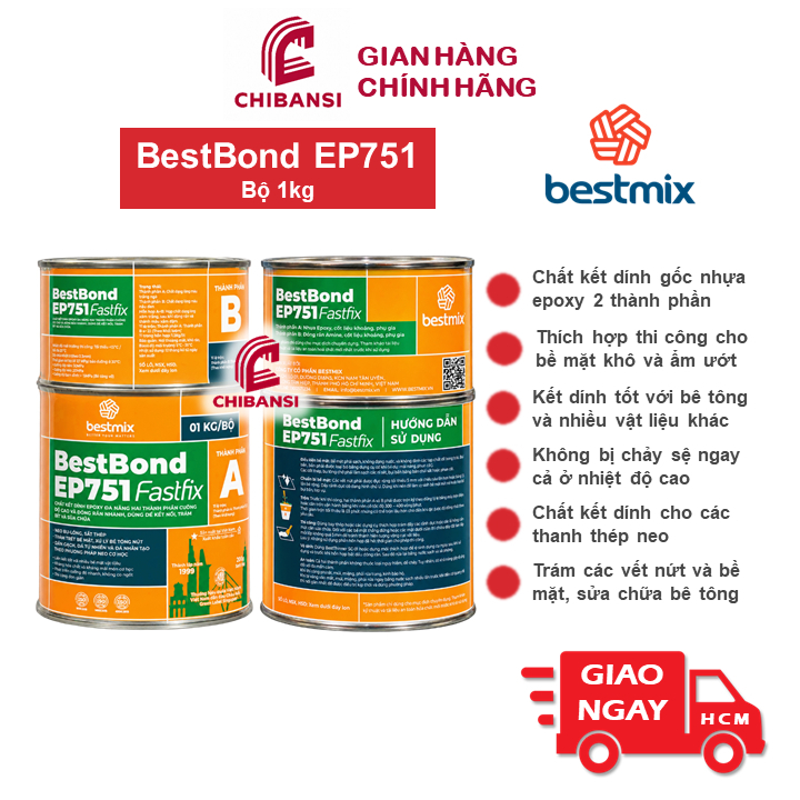 Bộ 1kg Keo Cấy Thép BestBond EP751 Bestmix Epoxy Kết Dính Cường Độ Cao Sikadur 31 Sika-CHIBANSI-