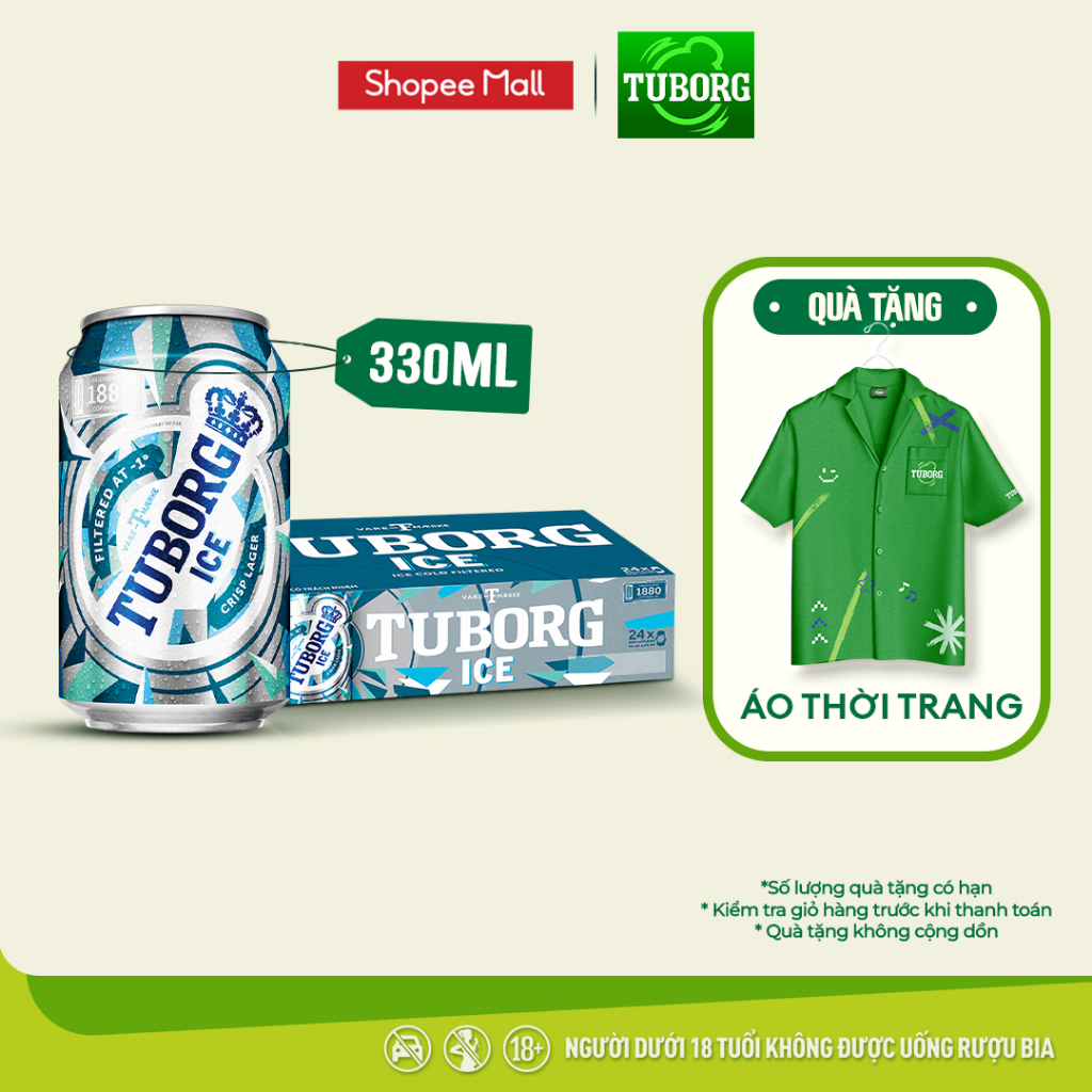 Thùng 24 lon Bia Lager Tuborg Ice (330ml/lon) - Độ cồn 4.3%