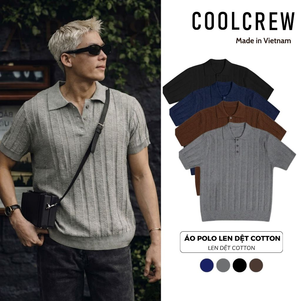 Áo Polo Ngắn Tay Len Dệt Kim Cotton 𝐂𝐎𝐎𝐋𝐂𝐑𝐄𝐖 Form Regular Fit Phong Cách Trẻ…