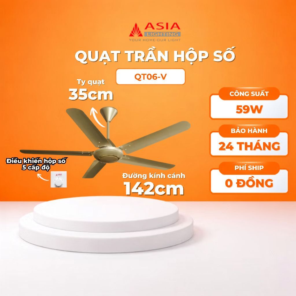 Quạt Trần Asia Lighting QT06 1420 mm – 5 Cánh Thép, 5 Tốc Độ, Siêu Êm