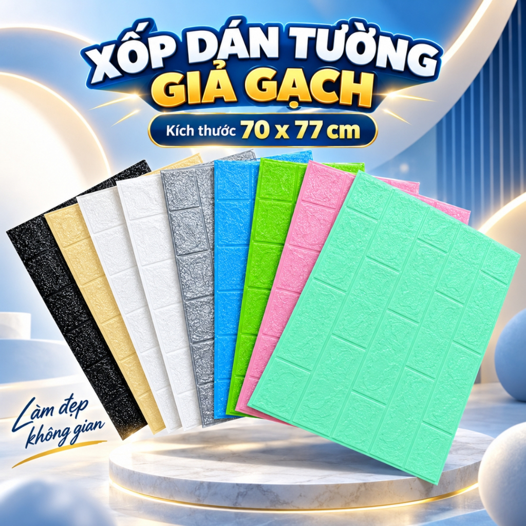 (COMBO 50-40-30-20-15 TẤM) 🏠Tấm Dán Tường Giả Gạch 77x70cm – Trang Trí Nhà Cửa, Che Khuyết Điểm Tườn