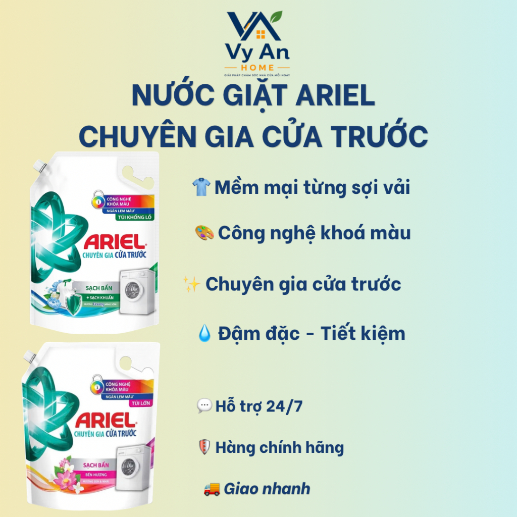 Nước Giặt Ariel Chuyên Gia Cửa Trước Sạch Bẩn Sạch Khuẩn | Hương Downy Nắng Sớm | Hương Sen Nhài