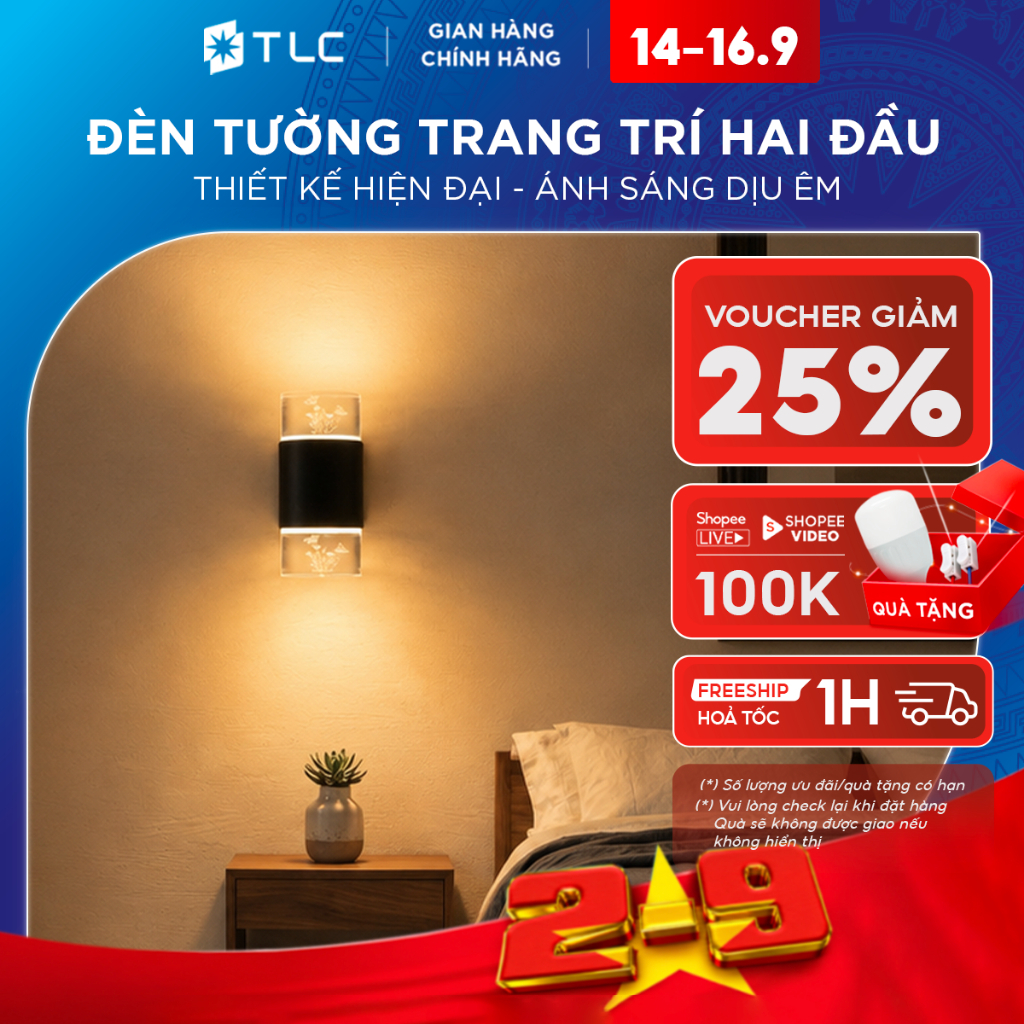 [CHÍNH HÃNG] Đèn Tường Trang Trí Hai Đầu TLC LIGHTING