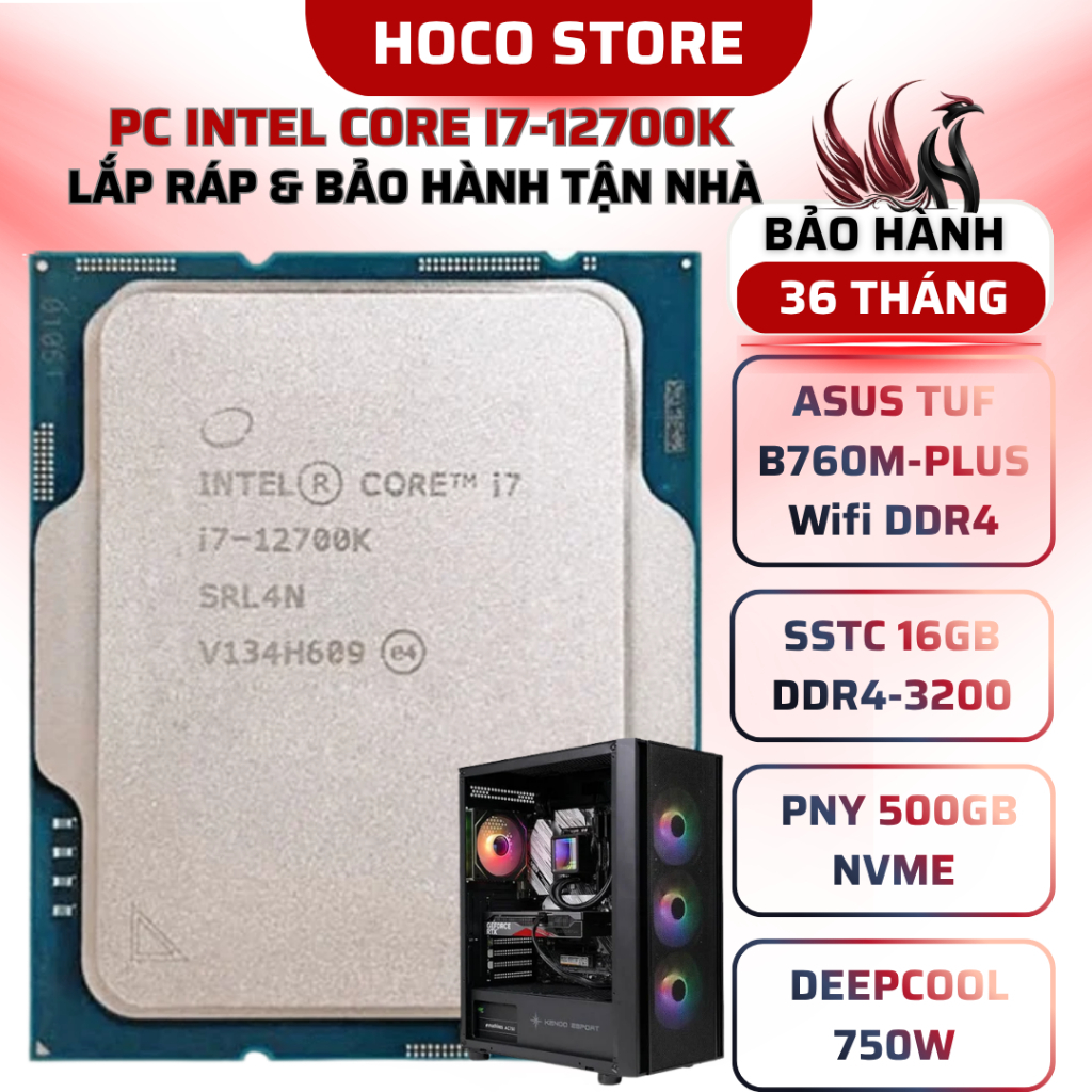 PC INTEL Core i7-12700K / B760M / SSD 500GB / 16GB 3200MHZ / Bộ PC lắp ráp HOCO CPU i7 12700K New Tr
