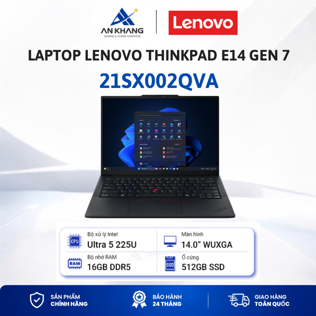 Laptop Lenovo ThinkPad E14 Gen 7 21SX002QVA( Ultra 5 225U -16G Ram -512GSSD- 14" WUXGA- No OS) Bảo h