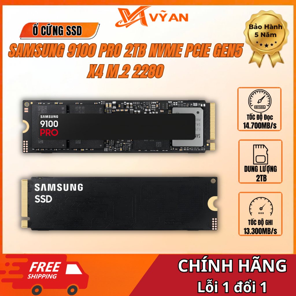 Ổ cứng SSD Samsung 9100 PRO 2TB New 100% PCIe Gen5 x4 NVMe - Bảo hành 5 năm