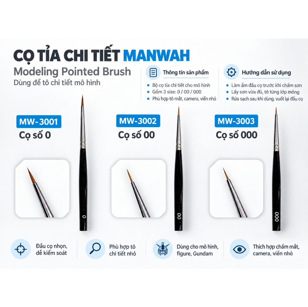 Bộ cọ 000 cho mô hình Manwah