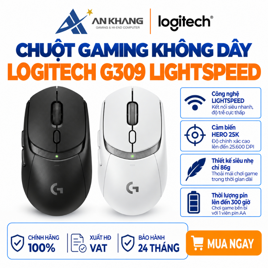 Chuột Gaming Không Dây Logitech G309 LightSpeed Cảm Biến HERO 25K Switch LIGHTFORCE Bảo Hành 24 Thán