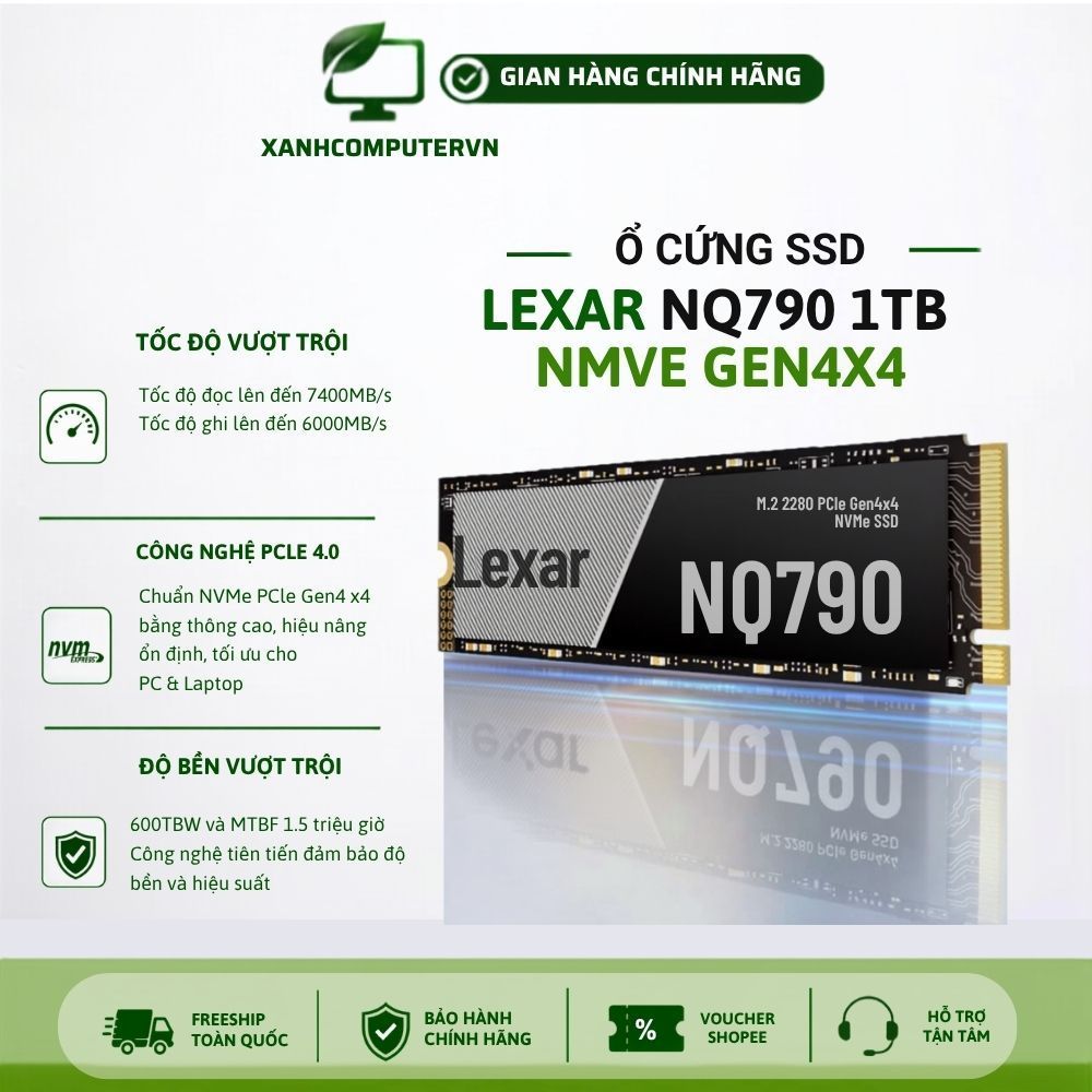 Ổ cứng SSD Lexar NQ790 1TB M.2 2280 PCIe 4x4 (Đọc 7000MB/s - Ghi 6000MB/s) - (LNQ790X001T-RNNNG)