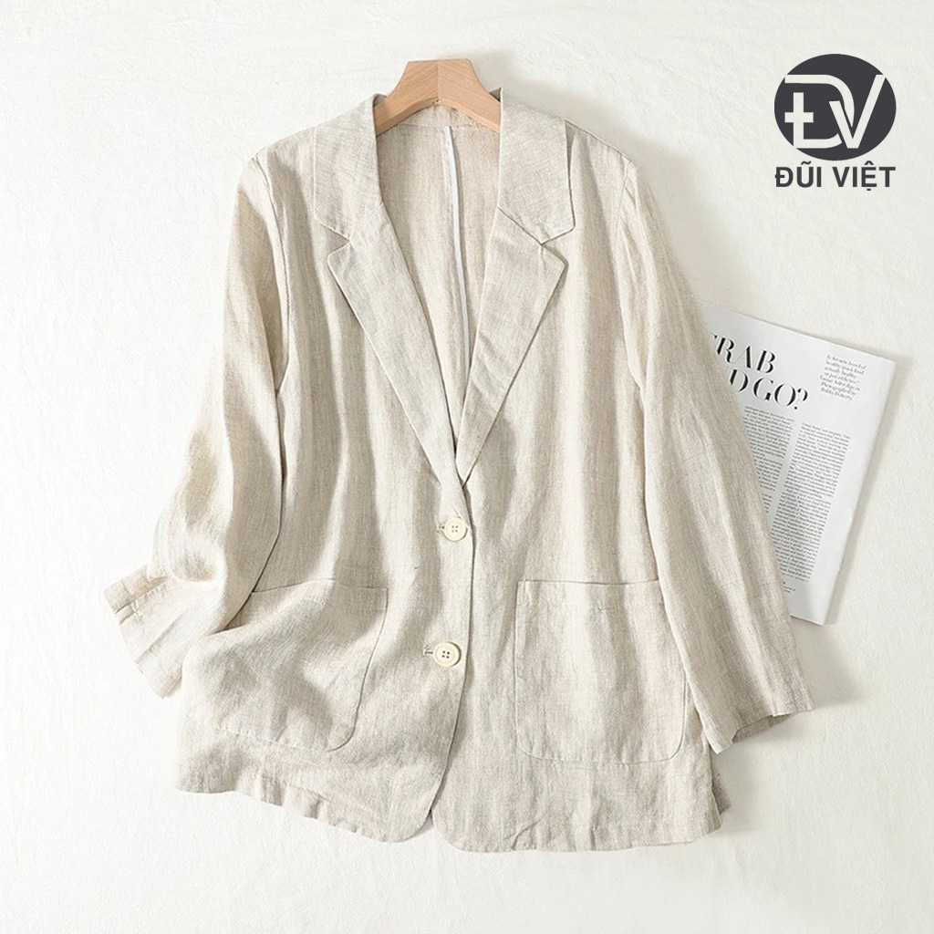 Áo blazer nữ vải linen 1 lớp tay dài cổ ve ngóc 2 túi 2 cúc BZ03