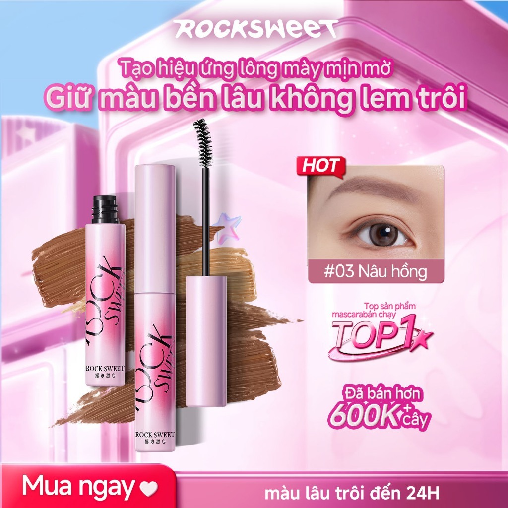 ROCKSWEET RS Mascara Lông Mày Nâu hồng nhạt – Chống nước, lâu trôi, nhanh khô, không lem