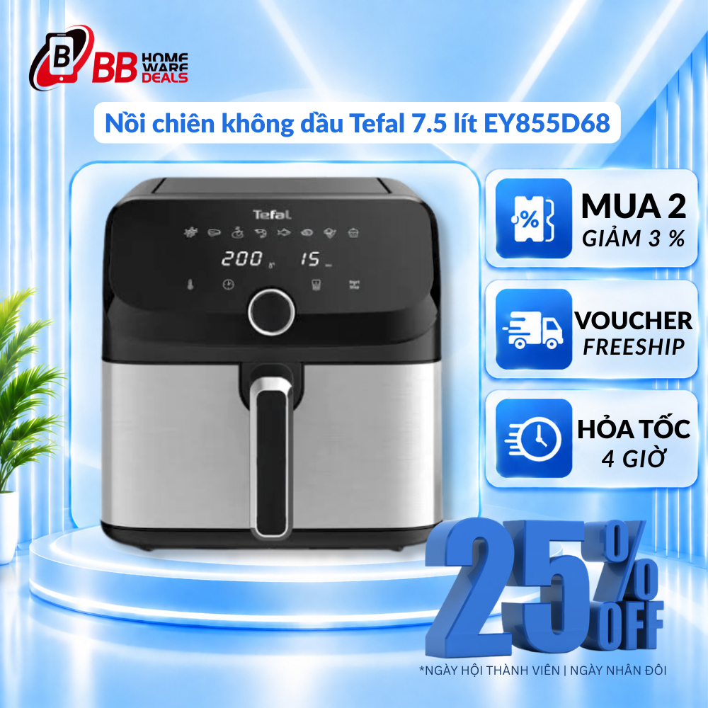 Nồi chiên không dầu Tefal 7.5 lít EY855D68 | Công suất 2020w | Bảo hành chính hãng 24 tháng